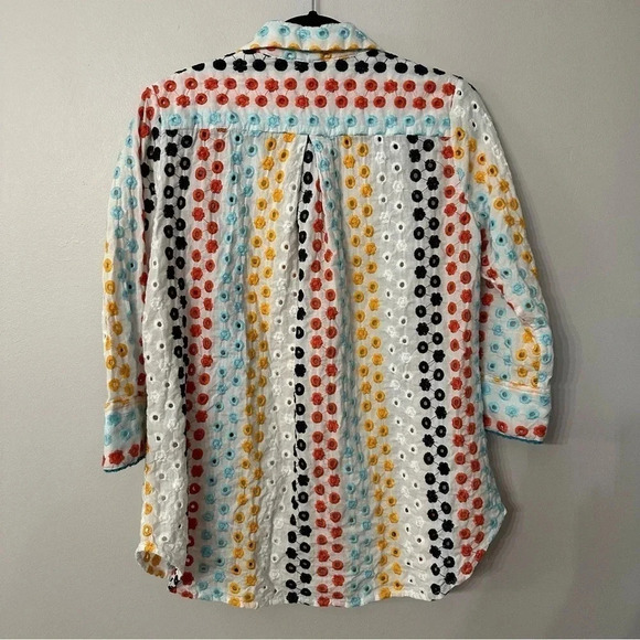 Mary V's Women's 3/4 Sleeve Multicolored Embroidered Floral Button Up GUC - Picture 11 of 11